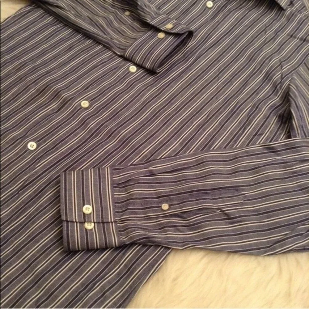 Mens Button Up Size 14 1/2 Blue Stripe Slim Fit Long‎ Sleeve Marc Anthony (BL)